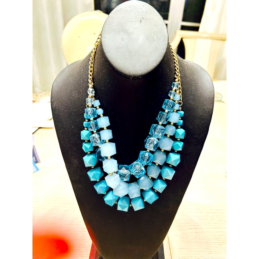 Beautiful Statement Triple‎ Strand Necklace with Faceted beads.
